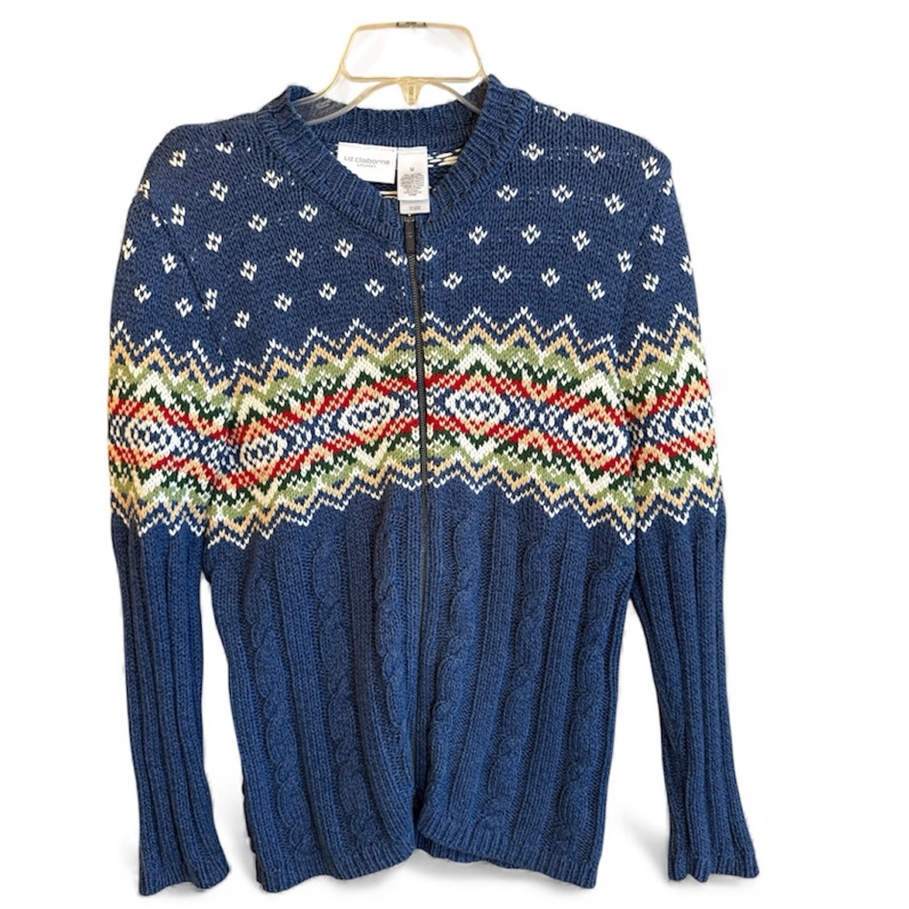 Liz Claiborne Vintage Navy and White Knit Sweater